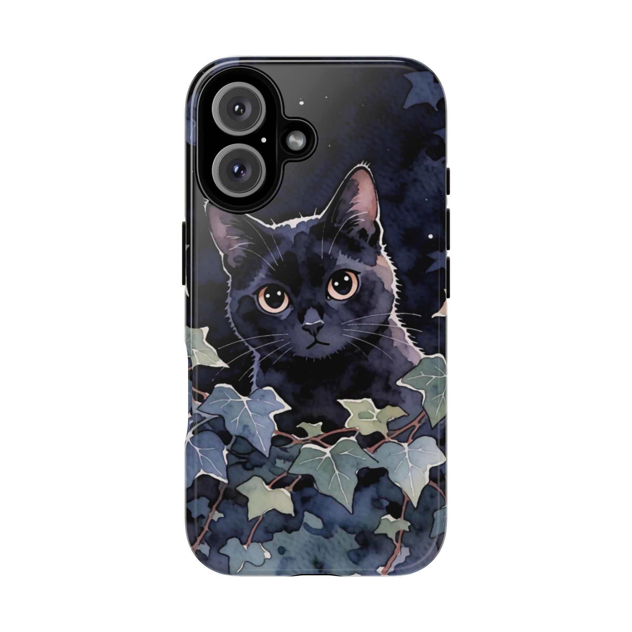 Black Cat Phone Case — Cute Nighttime Cat with Ivy Protective Tough Case
