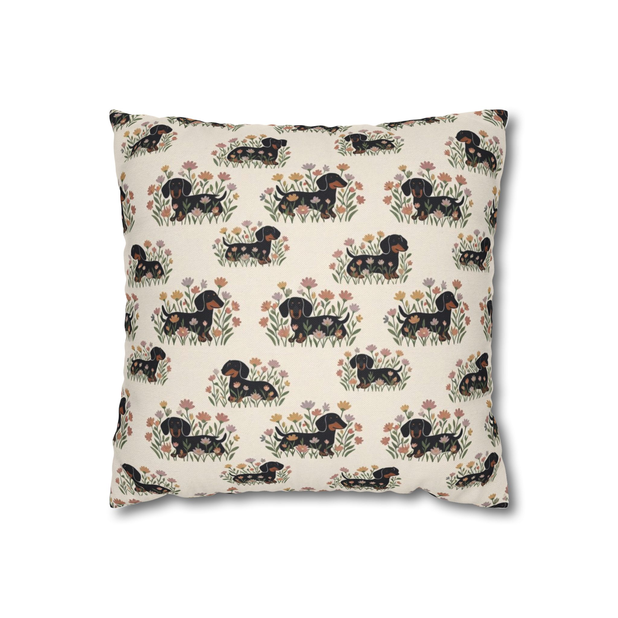 Dachshund Floral Pattern Pillowcase — Spun Polyester Square Throw Pillow Cover